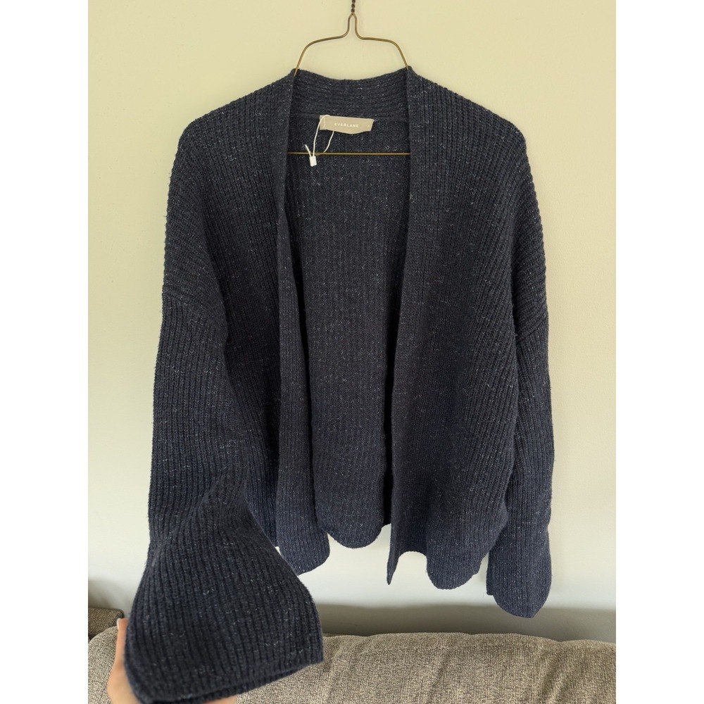 Everlane Knit Cotton Wool Blend Open Cardigan Sweater Knit Navy Size Small